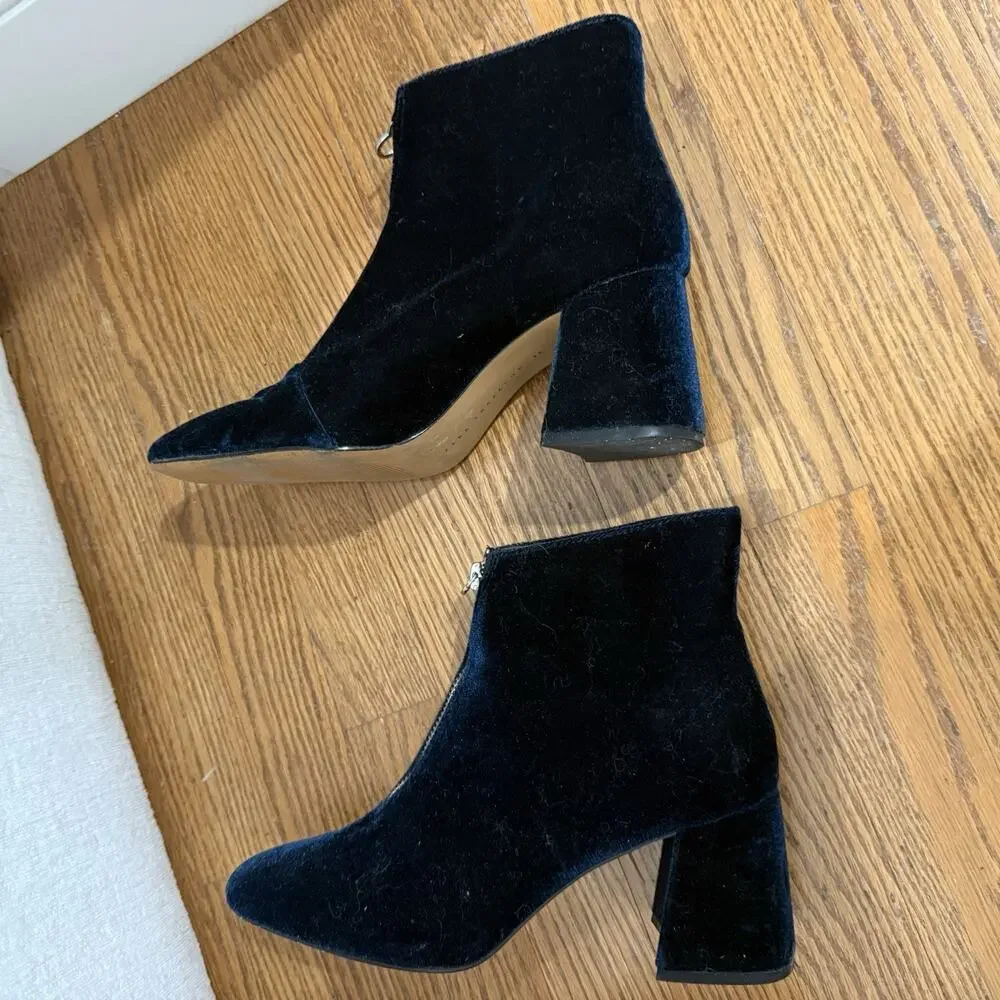 Zara Trafaluc Blue Suede Velvet Ankle Boots Front Zip Shoes EU 39 Quiet Luxury